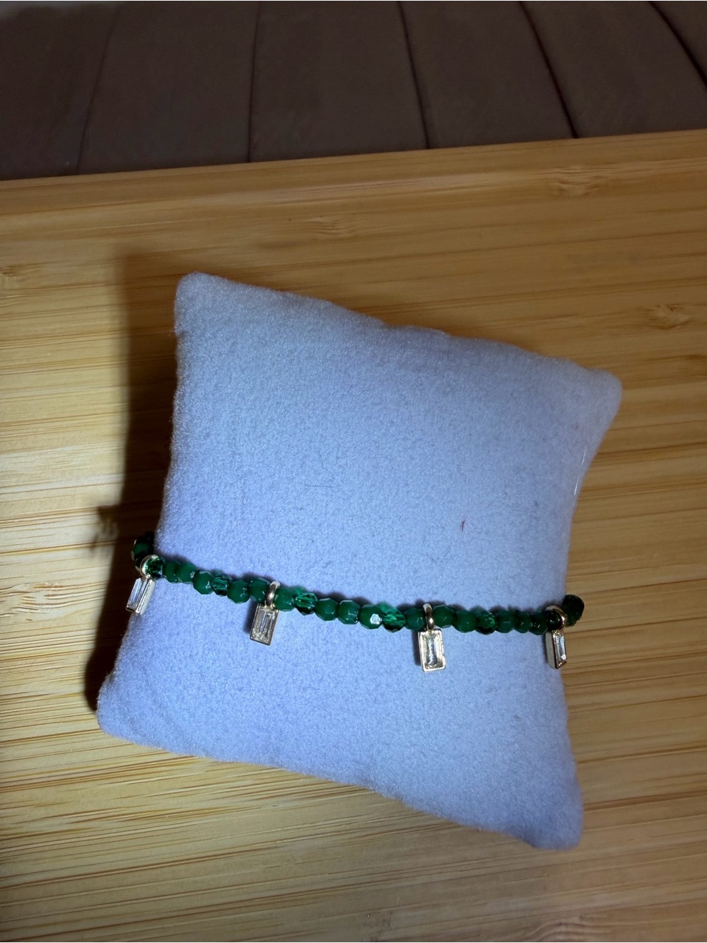Bauble Green Beaded Bracelet with Gold Emerald Cut Charms
